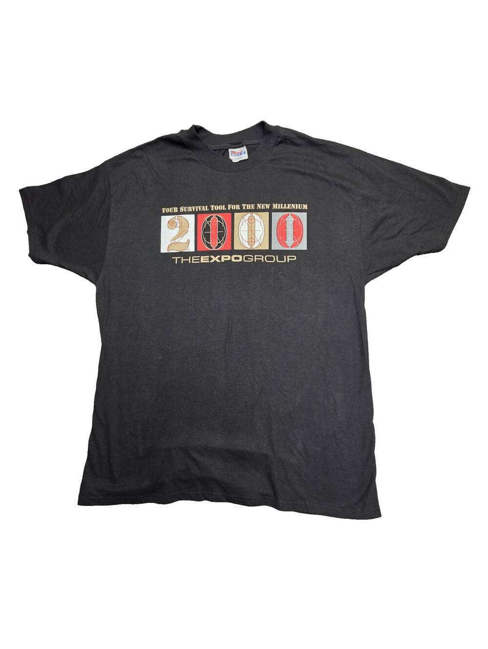VTG 2000 I Survived Y2K Lousy T-Shirt Hanes Beefy T Tech Promo Graphic Black XL